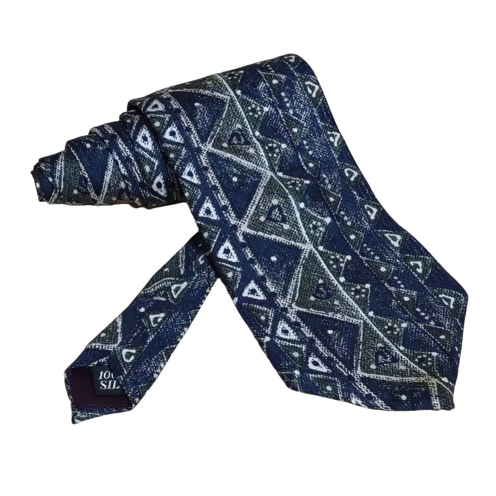 100% Silk 7th AVE Modernist Blue Diamond Gent's Necktie Tie